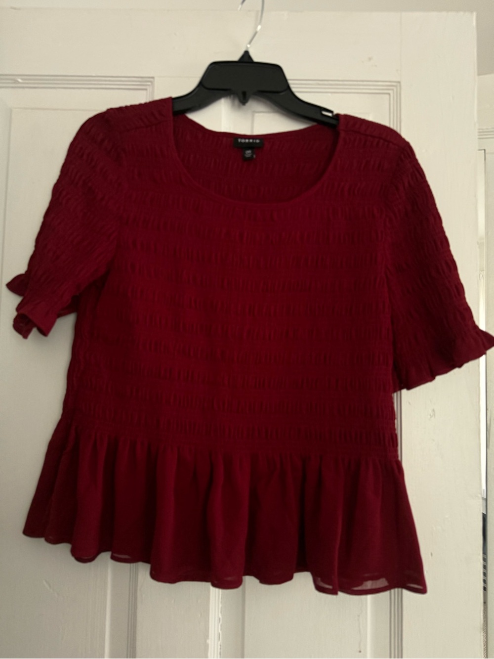 torrid Burgundy Smocked Peplum Short Sleeve Top